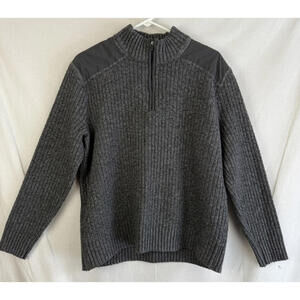 Eddie Bauer Sport Shop Men’s XL Wool Blend Quarter Zip Sweater Gray Ribbed